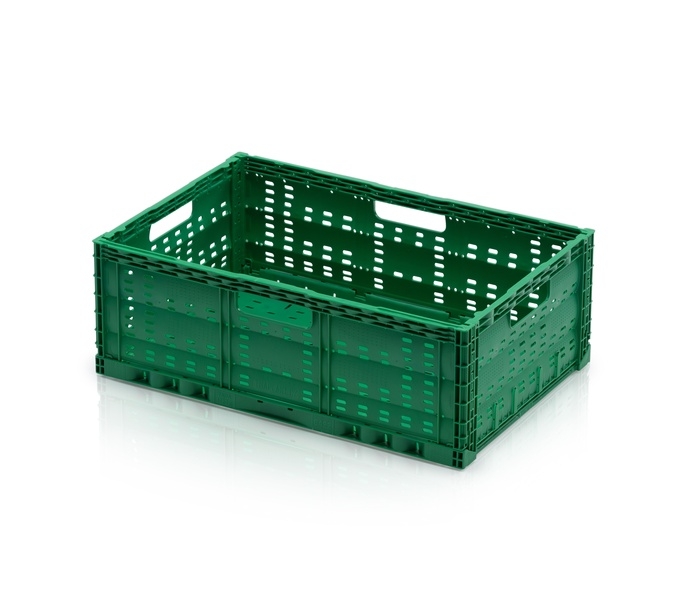 Folding peforated crate 60x40x22 green