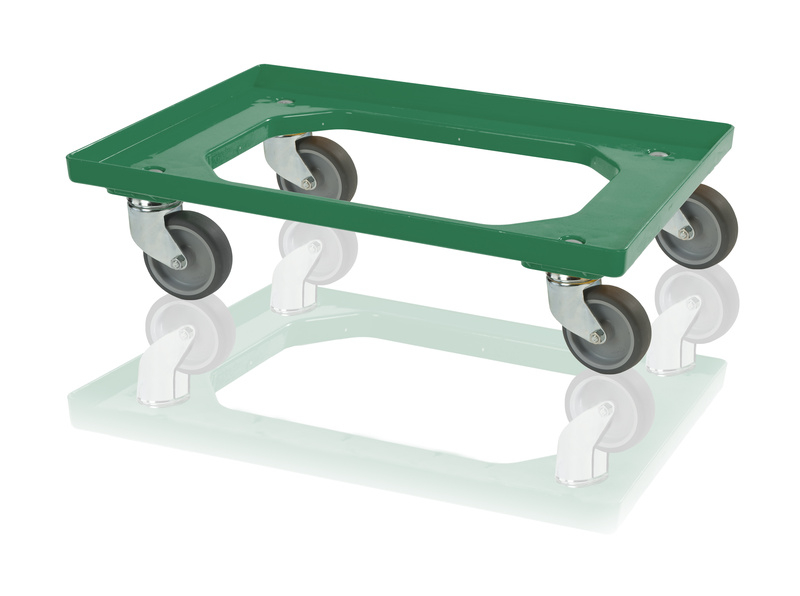 Transport trolley 2 steering + 2 fixed wheels green